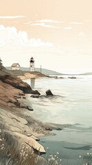 Peaceful Coastal Scene With Lighthouse