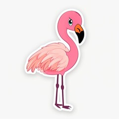 A cute chibi Flamingo sticker with a white background, radiating adorable and lovable vibes. The chibi Flamingo is depicted in a small and super deformed style, pink flamingo cartoon, Generative AI