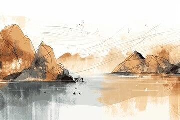mountains and a body of water in a beautiful landscape Generative AI