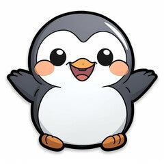 A joyful chibi Penguin sticker with a white background, radiating happiness and positivity in its cute chibi form, cute penguin sticker, Generative AI