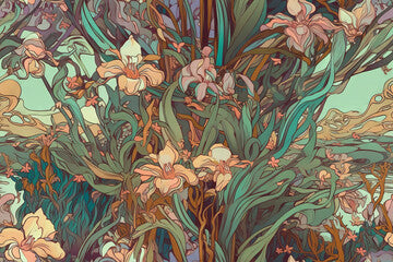 Background with flowers, Art Nouveau style. Seamless background.