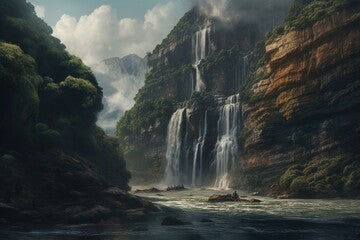 Stunning painting of a grand waterfall scenery. Generative AI