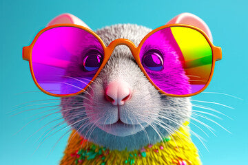 Cartoon colorful rat with sunglasses on isolated background. Created with generative ai