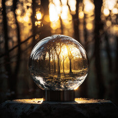"Spherical Conundrum": A photo of a sculpture featuring a spherical impossible shape, with a polished and reflective surface that captures the surrounding environment.  - generative AI