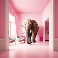 lephant in a pink room. Generative AI