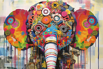Abstract, multi-colored, neon portrait of a elephant in the style of pop art.AI Generative