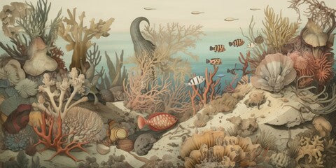 Artful illustration of fantasy underwater life, colorful and impressionistic, Generative AI