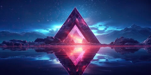 AI Generated. AI Generative.  3d render abstract neon background with triangular geometric frame mountaines landscape. Graphic Art