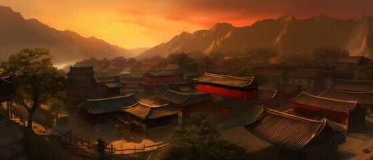 A historic chinese village on sunset - made with Generative AI tools