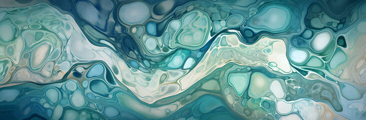 Abstract Pastel Seamless: Fluid Lines and Curves, Dark Emerald and Light Aquamarine Gradient Overlays, Elegant Marbleized Organic Forms for Wallpaper or Background