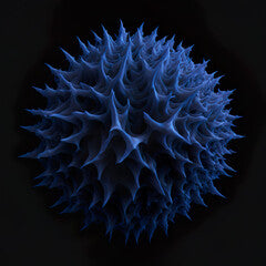 3d rendered illustration of a virus blue color, isolated black background