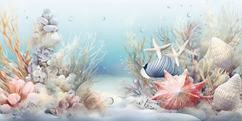 AI Generated. AI Generative. Pasted drawing illustration of underwater under sea marine landscape. Graphic Art