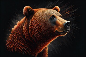 a brown bear on a black background with fire. generative ai