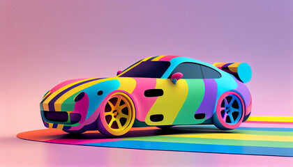 3D cartoonish images of toy supercars on a studio shot on a pastel background, Generated with AI