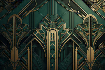3D render, abstract embossed background with golden ornament. art deco