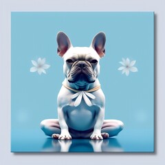 a dog meditating on a lotus flower on a blue background