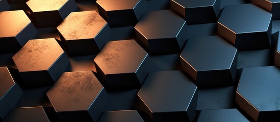 A background with hexagonal texture, dark bronze  conceptual sculptures of aluminum.Generative AI