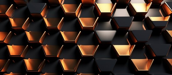 A background with hexagonal texture, dark bronze  conceptual sculptures of aluminum.Generative AI