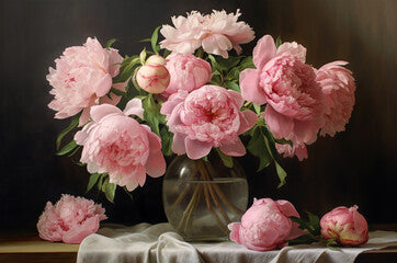 Bouquet of pink peonies in a vase. Pink flowers. Generative ai