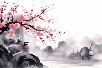 梅の木水墨画,Generative AI AI画像