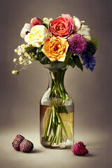 bouquet of roses in vase still life painting, Ai generative