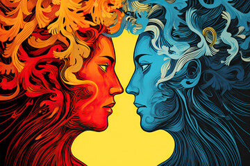 Abstract Artistic Graphic Illustration of Two Woman Face Portraits, Psychology, Stress, Schizophrenia Illustration