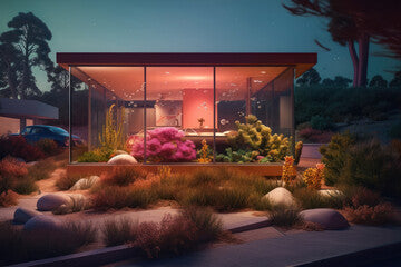 3d rendering of a modern house in the desert at night. generative ai