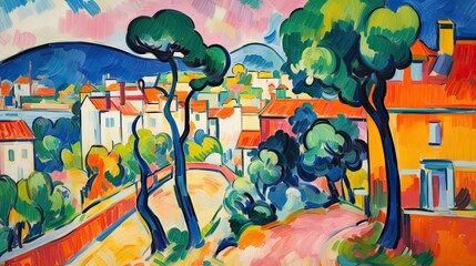 watercolor painting of the house fauvism