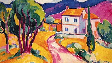 watercolor painting of the house fauvism