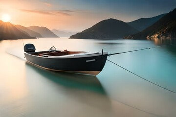boat at sunset generated by AI technology