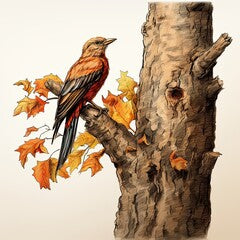 A bird perched on a close-up tree trunk. (Illustration, Generative AI)
