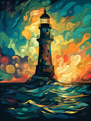 An impressionist oil painting of a lighthouse  Generative Ai