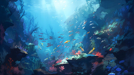 underwater scene with reef oil paint