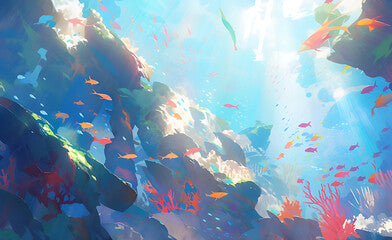 underwater scene with reef oil paint