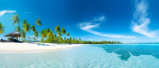 Tropical Paradise: White Sands and Coco Palms Panorama