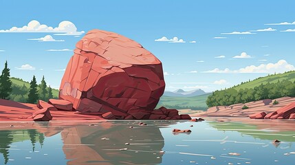 A big rock rests atop a waterbody. (Generative AI)