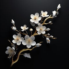 Cherry Blossom Noir Dramatic Black Background with Golden Branches