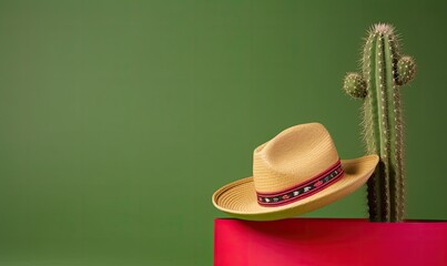 A cute cactus sporting a traditional sombrero hat