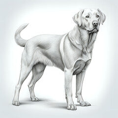 a highly detailed pencil drawing of a Labrador Retriever  dog full body no background with subtle shadow
