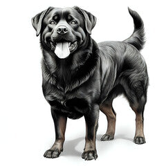a highly detailed pencil drawing of a Rottweiler dog full body no background with subtle shadow