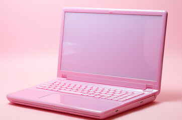 barbiecore. Pink laptop on a pink background. doll computer