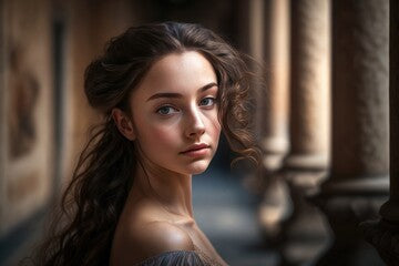 Portrait of a young woman in the style of a Renaissance. Beautiful mysterious girl