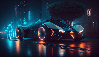 EV electric car system. futuristic car in night, Ai generated image