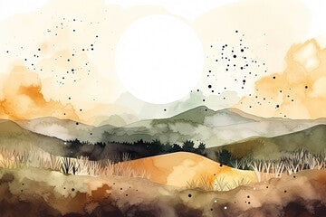 Watercolor neutral minimalist mountains landscape illustration