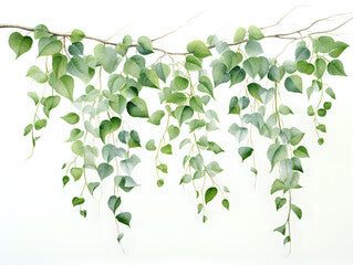 a lot of hanging from top watercolor branches with green leaves wallmural