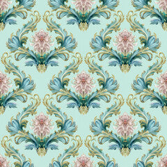 Elegant pastel floral painting seamless pattern. Victorian ornate wallpapers. Rococo, baroque, renaissance style background. Luxury vintage fashion ornament. Design created with generative AI tools