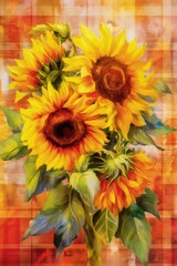 Two vibrant sunflowers in a vase, showcasing the beauty of nature and the artistry of still life painting