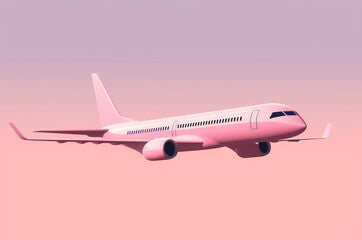 Art pink plane in the pink sky