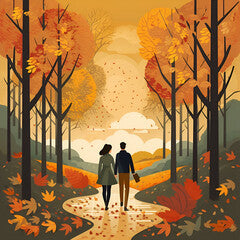 autumn in the park flat retro illustration