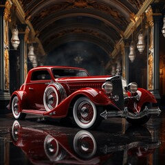 Red Classic car , Chrome whitewalls and giant fins on this vintage car AI generated image